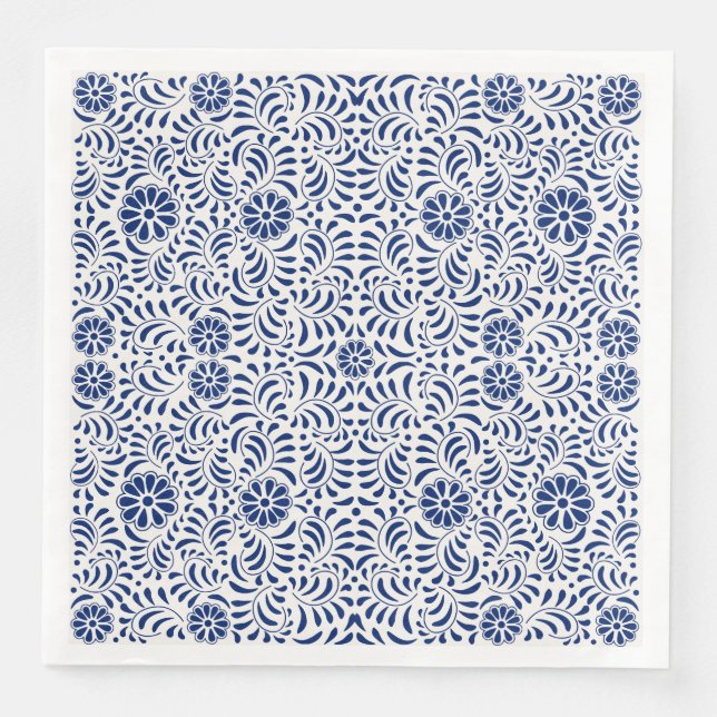 Serviette En Papier Carrelage Talavera bleu style espagnol Fiesta (Devant)