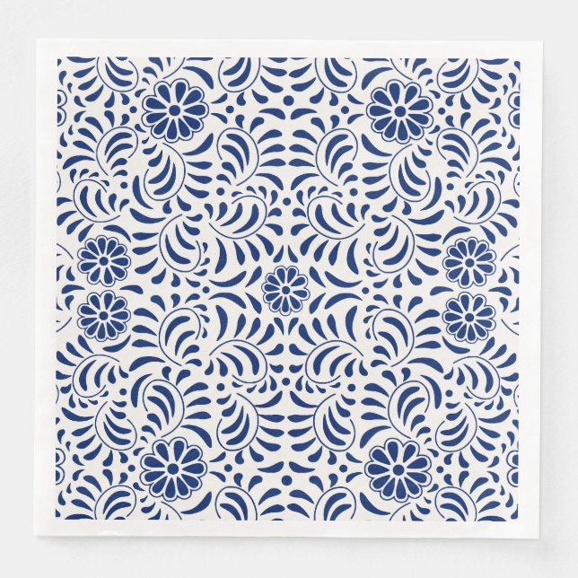 Serviette En Papier Carrelage Talavera bleu style espagnol Fiesta (Devant)