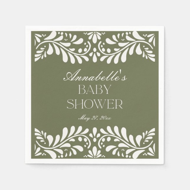 Serviette En Papier Carrelage Talavera Vert Baby shower Fiesta espagno (Devant)