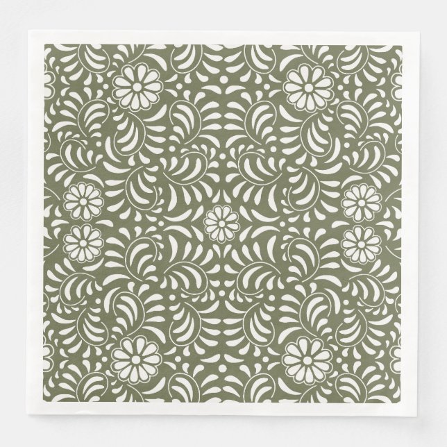Serviette En Papier Carrelage Talavera Vert Style Fiesta (Devant)