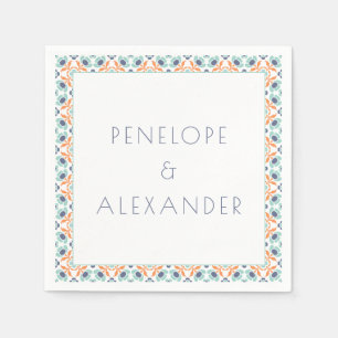 Serviette En Papier Carrelage Vintage Floral personnalisé Mariage bleu