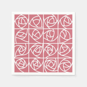 Serviette En Papier Carrés Roses Art Déco Stylisé rose floral