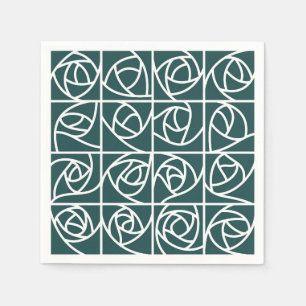 Serviette En Papier Carrés Roses Art déco Stylisé vert floral