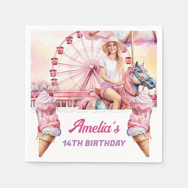 Serviette En Papier Carrousel d'anniversaire du parc d'attractions (Devant)