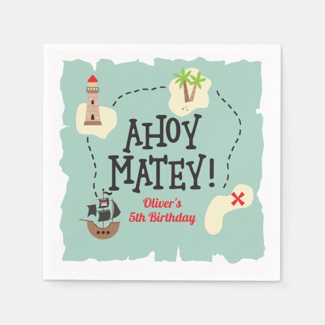 Serviette En Papier Carte au trésor pirate d'anniversaire (Devant)