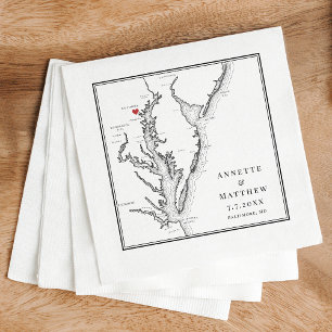 Serviette En Papier Carte Baltimore Maryland Mariage noir blanc élégan