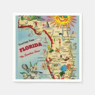 Serviette En Papier Carte colorée vintage de Floride