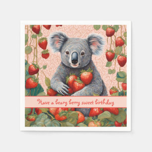 Serviette En Papier Carte d'anniversaire de la mignonne fraise Koala