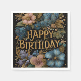 Serviette En Papier Carte d'anniversaire élégante avec texte doré