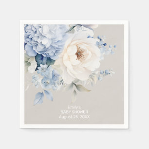 Serviette En Papier Carte de baby shower floral bleu et blanc poussiér