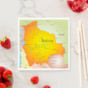 Serviette En Papier Carte de Bolivie avec villes et frontières