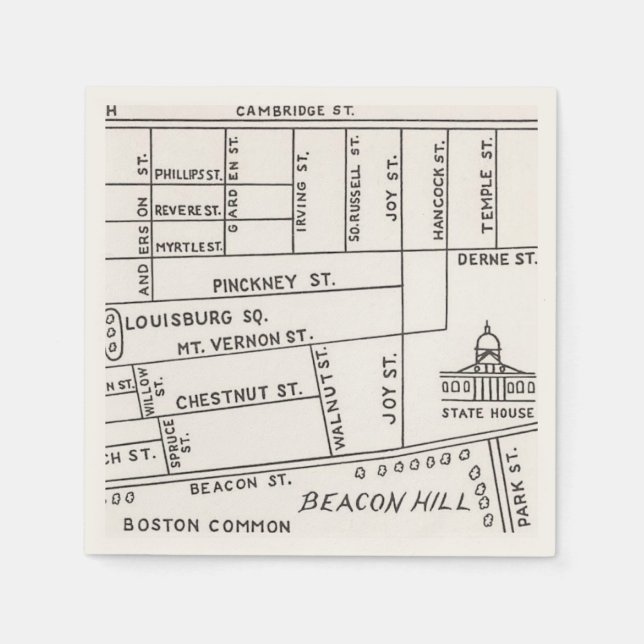 Serviette En Papier Carte de Boston de Beacon Hill (Devant)