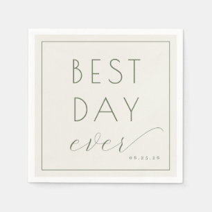 Serviette En Papier Carte de célébration typographique verte sauge joy