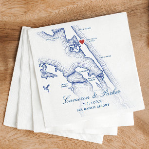 Serviette En Papier Carte de Kill Devil Hills Mariage OBX Bleu Marine