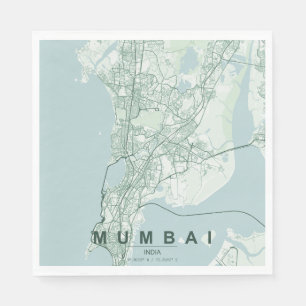 Serviette En Papier Carte de la ville de Mumbai en Inde, design minima