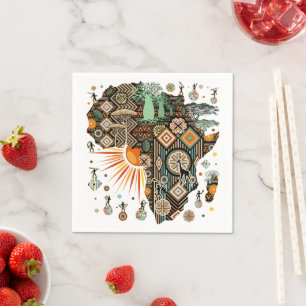 Serviette En Papier Carte de l'Afrique Motif d'éléments tribaux décora