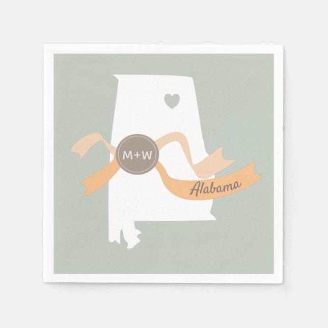 Serviette En Papier Carte de l'état de l'Alabama avec coeur moderne ma (Devant)