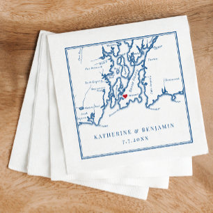 Serviette En Papier Carte de l'île de Newport Rhode Marine Mariage élé
