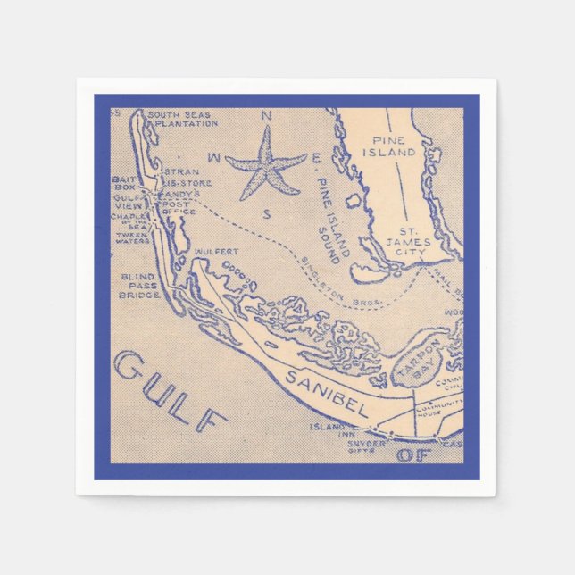 Serviette En Papier Carte de l'île de Sanibel Floride Napkin (Devant)
