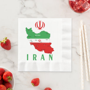 Serviette En Papier Carte de l'Iran avec drapeau et emblème