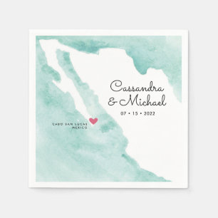 Serviette En Papier Carte d'eau du Mexique   Cabo   Mariage de destina