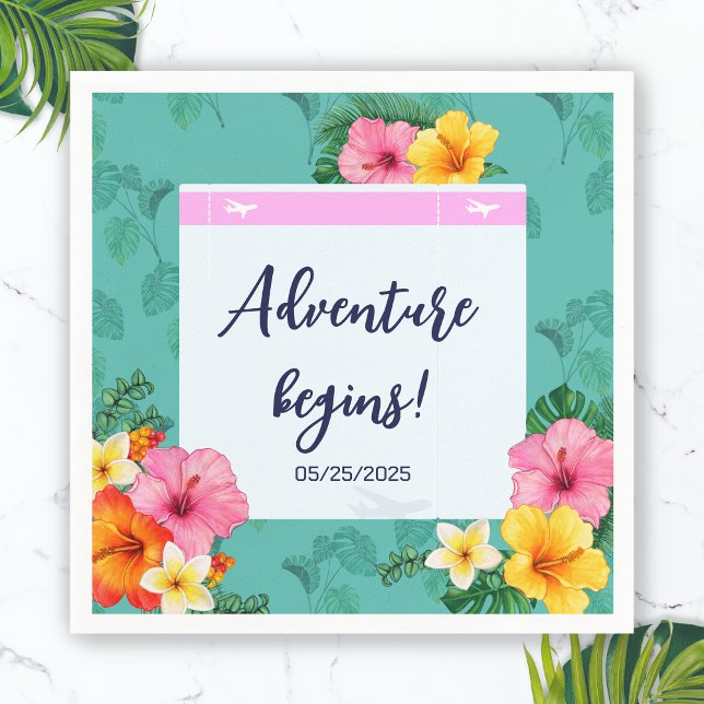 Serviette En Papier Carte d'embarquement tropical Mariage de destinati (Boarding Pass Wedding Reception Napkin)
