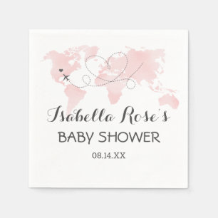 Serviette En Papier Carte des villes Voyage aventure Baby shower rose