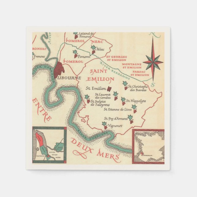 Serviette En Papier Carte des vins de St Emilion Bordeaux (Devant)