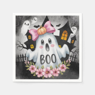 Serviette En Papier Carte d'Halloween avec un fantôme A kawaii
