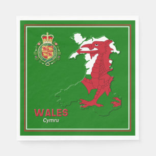 Serviette En Papier Carte du drapeau du Pays de Galles et insigne roya