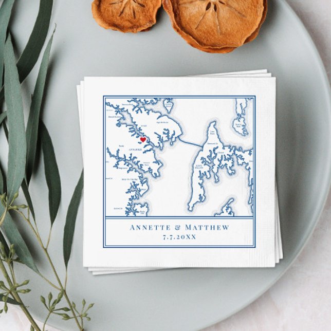 Serviette En Papier Carte du Maryland d'Annapolis Mariage élégant (Créateur téléchargé)