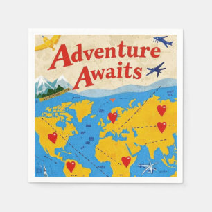 Serviette En Papier Carte du monde avec épingles et points de repère