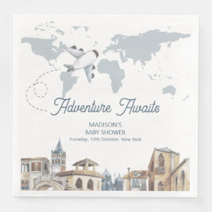 Serviette En Papier Carte du monde d'aventure de voyage Fête de bébé a