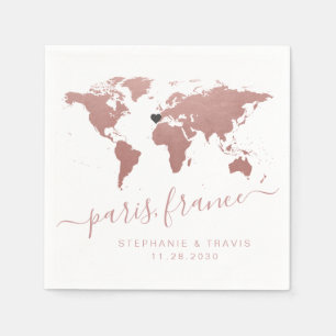 Serviette En Papier Carte du monde rose Gold Rose Thème de voyage