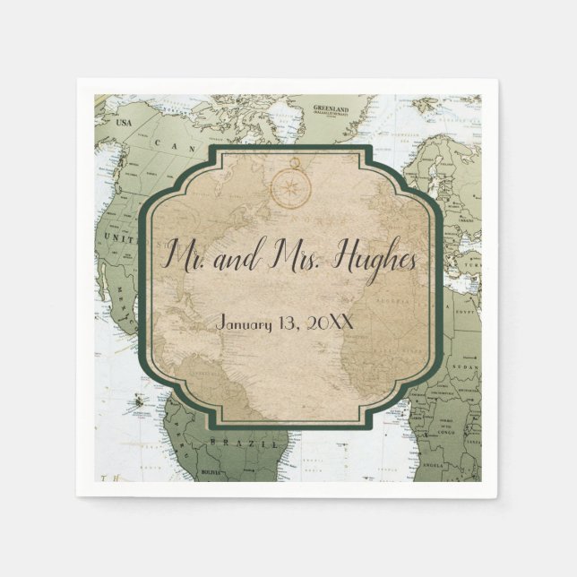 Serviette En Papier Carte du monde vintage voyage thème mariage (Devant)