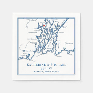 Serviette En Papier Carte du RI Warwick Élégant Mariage bleu marine