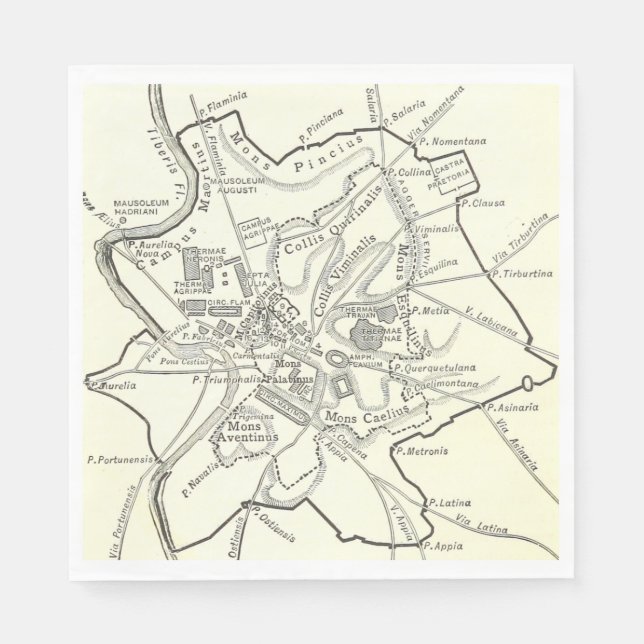 Serviette En Papier Carte historique de la ville de Rome (Devant)