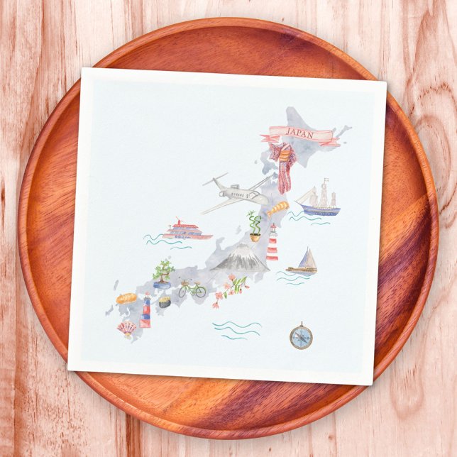 Serviette En Papier Carte illustrée du Japon (In situ)
