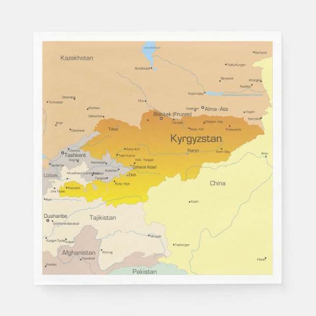 Serviette En Papier Carte politique du Kirghizistan et d'Asie centrale (Devant)