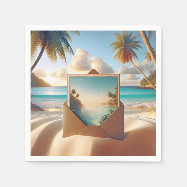 Serviette En Papier Carte Postale Tropical Island En Enveloppe (Devant)