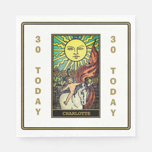 Serviette En Papier Carte Sun Tarot Anniversaire Nom blanc (Devant)