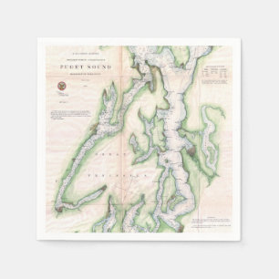 Serviette En Papier Carte vintage de Puget Sound Washington Coast (186
