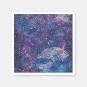 Serviette En Papier Carte vintage du monde céleste pourpre (12)
