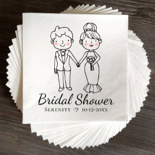 Serviette En Papier Cartoon Bride Groom noir blanc Fête des mariées