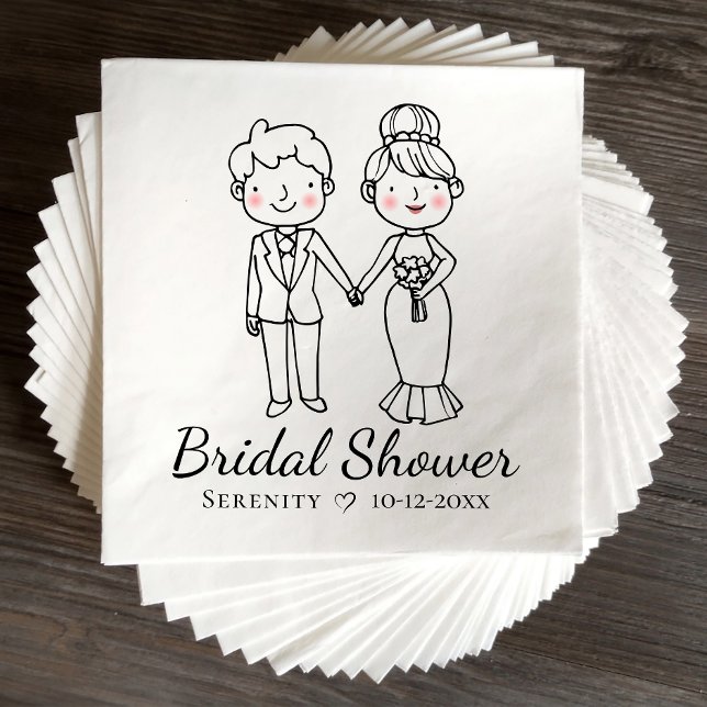 Serviette En Papier Cartoon Bride Groom noir blanc Fête des mariées (Créateur téléchargé)