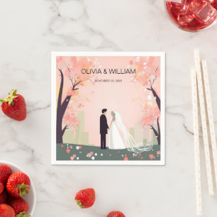 Serviette En Papier Cartoon en couple minimal avec fleurs