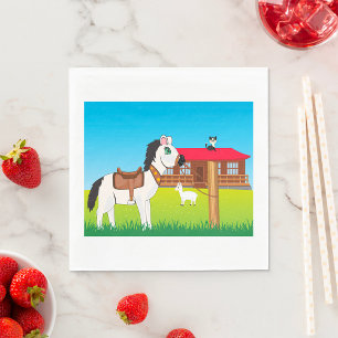 Serviette En Papier Cartoon Farm Scène avec Cheval Chat et Chèvre