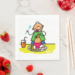 Serviette En Papier Cartoon Kid Savourez un repas avec du jus et des o