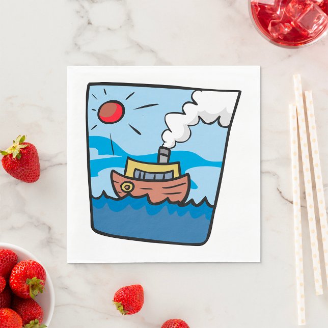 Serviette En Papier Cartoon Steamship sur Ocean Waves Art nautique (Créateur téléchargé)