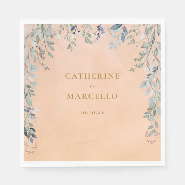 Serviette En Papier Cascade de fleurs vertes Mariage rustique (Devant)